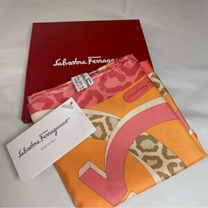 Salvatore Ferragamo Pink and Orange Silk Scarf